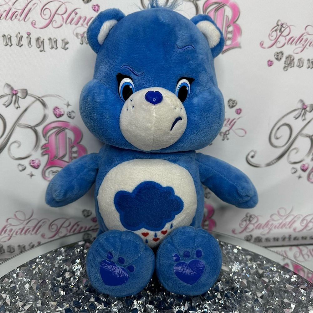 Care bear grumpy angry blue rain 🌧️ cloud stomach plush toy 2015 stuffed animal